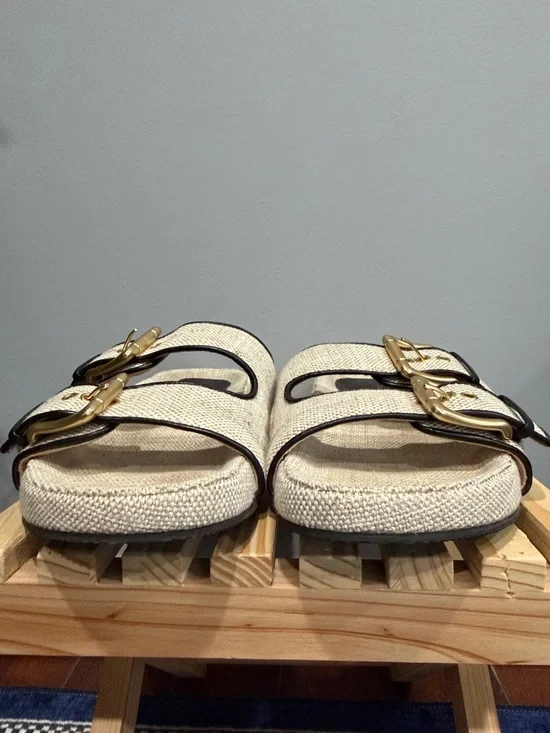 J.Crew Woven Double-Buckle Slide Sandals with Gold Hardware size 9 - Picture 5 of 13